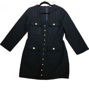 ZARA Black Tweed Button Front Mini Dress